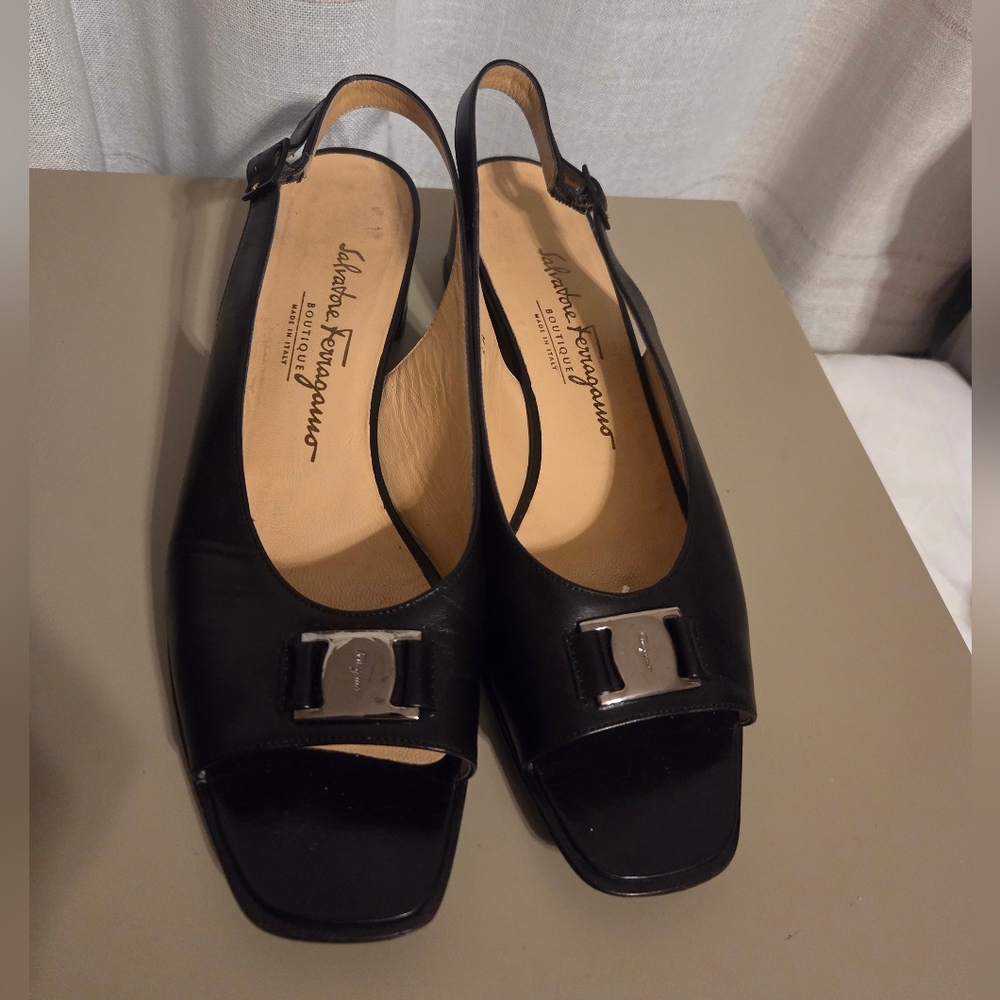 Salvatore Ferragamo Renata Peep Toe Sling Back Kitten Heels